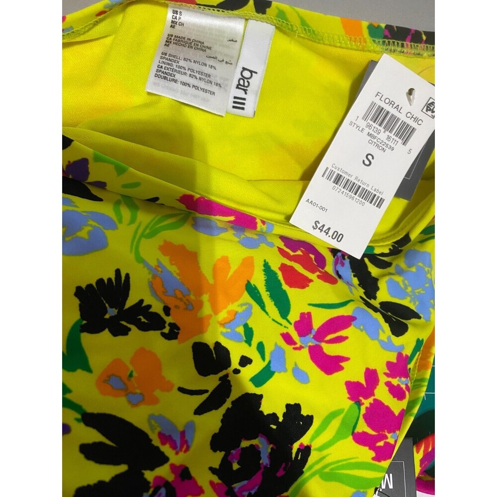Bar III Womens Yellow Floral Chic Bikini Top & High-Leg High-Rise Bottoms SMALL - Picture 7 of 8